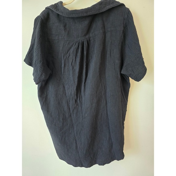 Haute Curve 2XL Black Gauze Short Sleeve Hooded Tunic Top Pockets - Picture 2 of 6